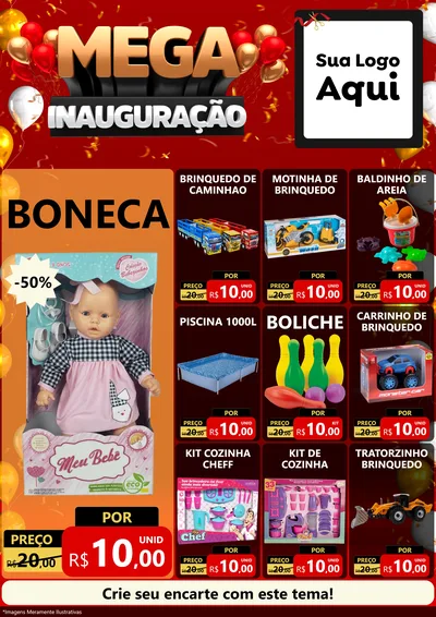 Modelo de Encarte para Encarte A4 Vertical com o tema Mega Inauguração para Brinquedos