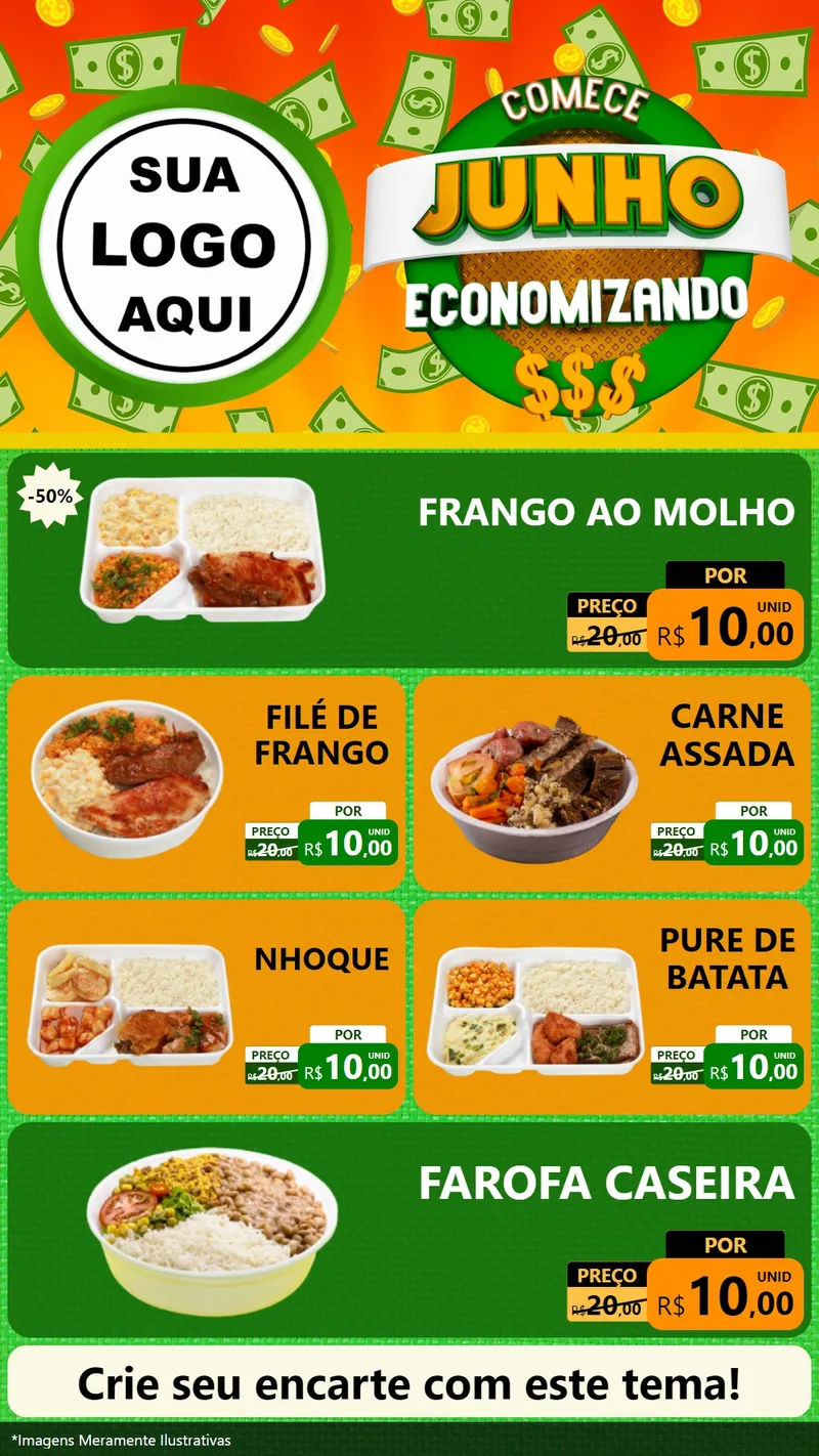 Modelo de TV para TV Vertical com o tema Comece Junho Economizando para Restaurante