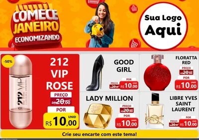 Modelo de Encarte para Encarte A4 Horizontal com o tema Comece Janeiro Economizando para Perfumes