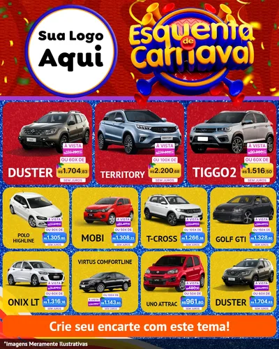 Modelo de Rede Social para Feed Instagram com o tema Esquenta de Carnaval para Concessionaria de Carros