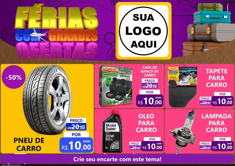 Modelo de Encarte para Encarte A4 Horizontal com o tema Férias com Grandes Ofertas para Auto peças