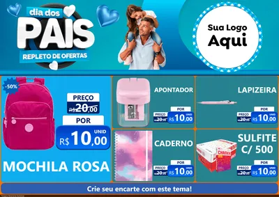 Modelo de Encarte para Encarte A4 Horizontal com o tema Dia Dos Pais Repleto de Ofertas para Papelaria