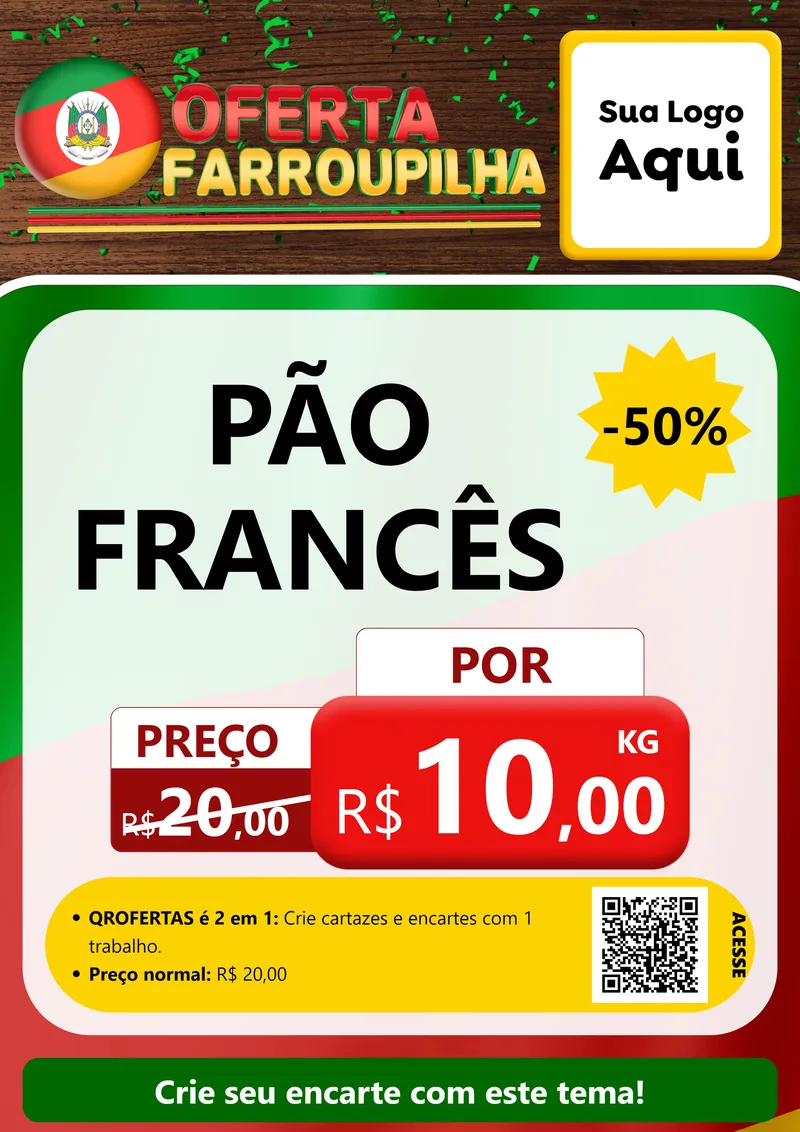 Modelo de Cartaz para Cartaz A4 Vertical com o tema Oferta Farroupilha para Padaria