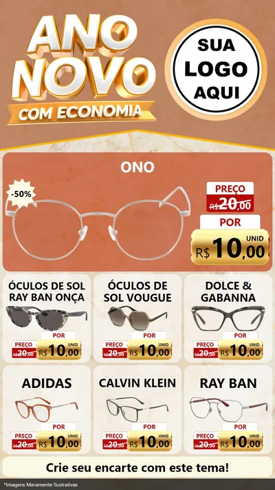 Modelo de Rede Social para Stories com o tema Ano Novo Com Economia para Óticas