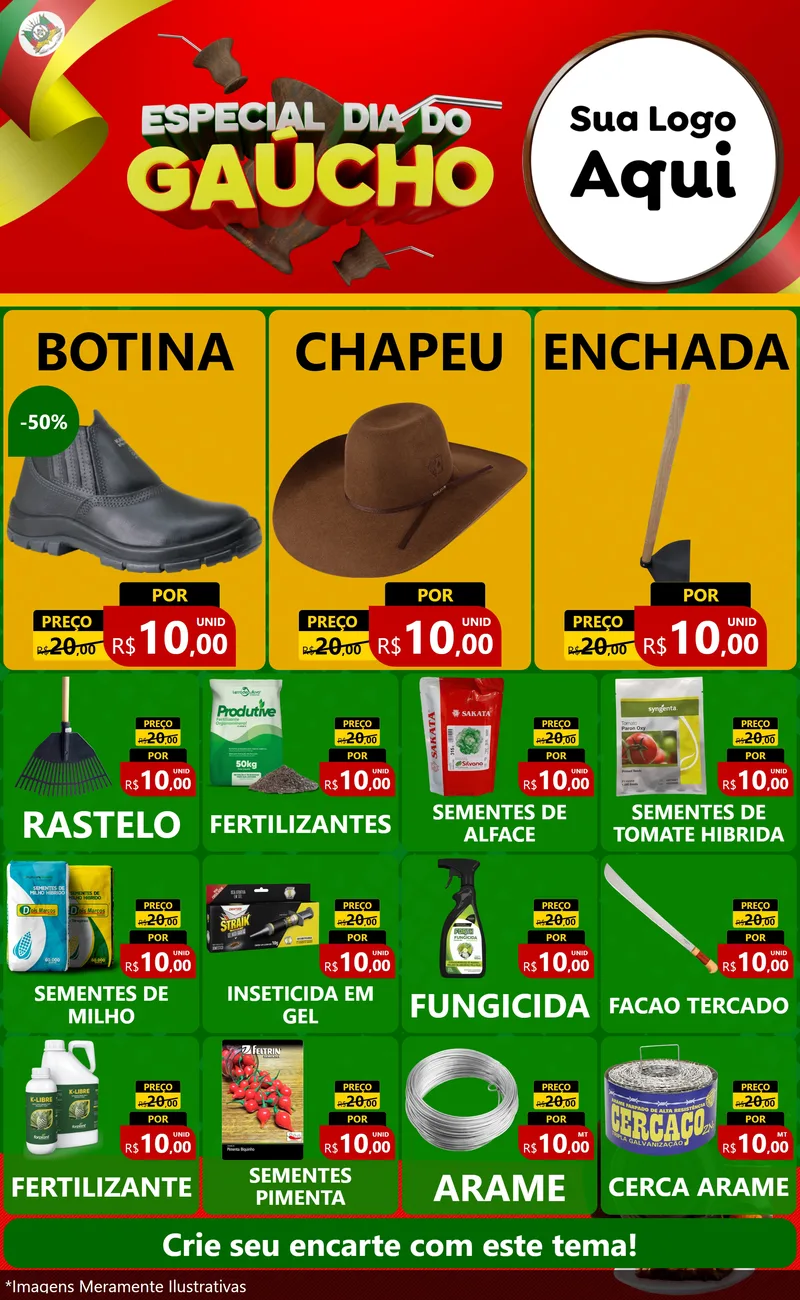 Modelo de Encarte para Encarte Grande com o tema Especial Dia do Gaúcho para Agropecuária