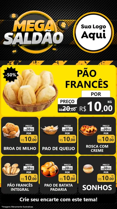 Modelo de Rede Social para Stories com o tema Mega Saldão para Padaria
