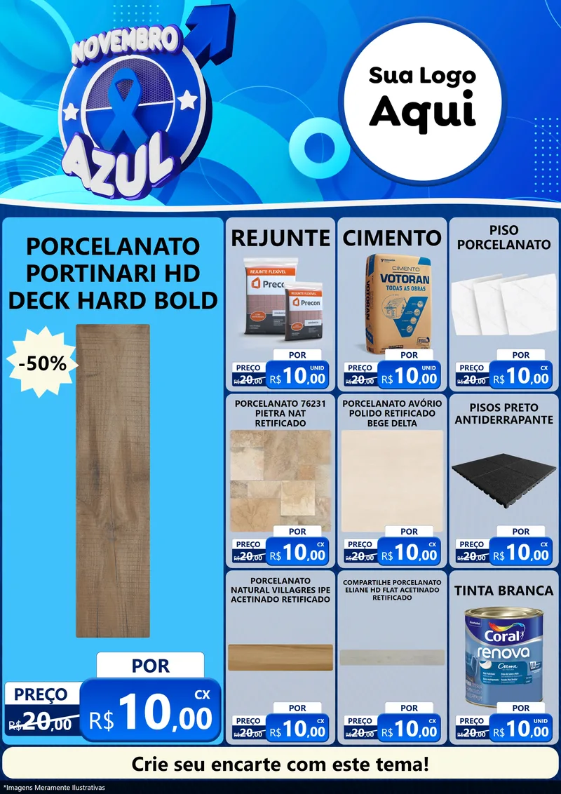 Modelo de Encarte para Encarte A4 Vertical com o tema Novembro Azul para Pisos e revestimentos