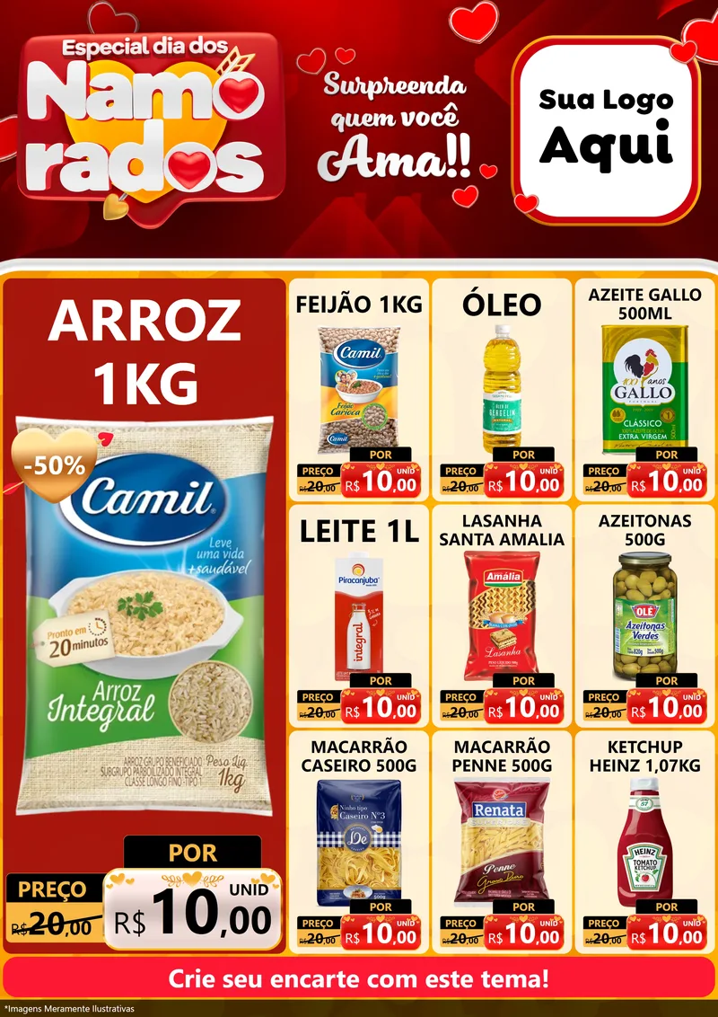 Modelo de Encarte para Encarte A4 Vertical com o tema Especial Dia dos Namorados para Supermercado