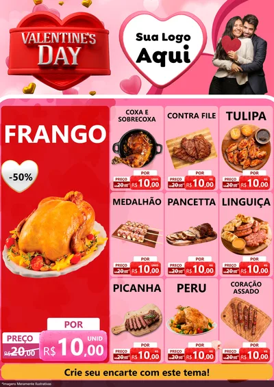 Modelo de Encarte para Encarte A4 Vertical com o tema Valentine's Day para Assados