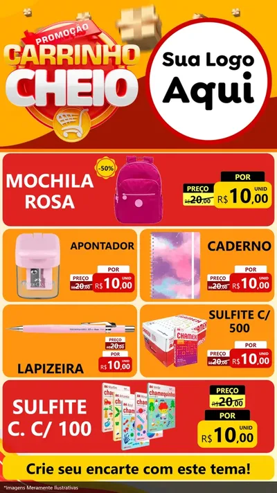 Modelo de TV para TV Vertical com o tema Promoção carrinho cheio para Papelaria