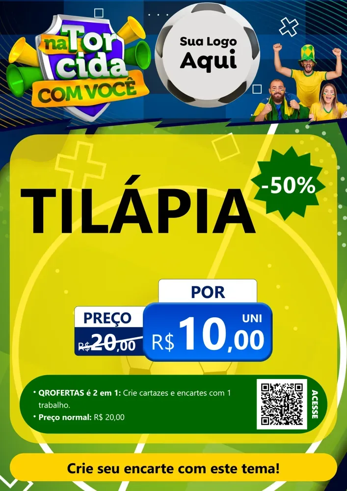 Modelo de Cartaz para Cartaz A4 Vertical com o tema Na Torcida Com Você - Copa para Peixaria