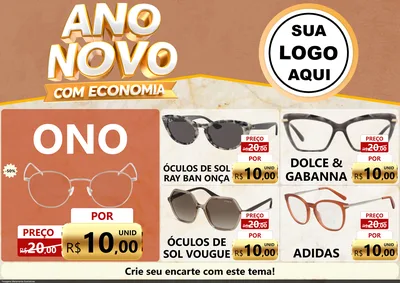 Modelo de Encarte para Encarte A4 Horizontal com o tema Ano Novo Com Economia para Óticas