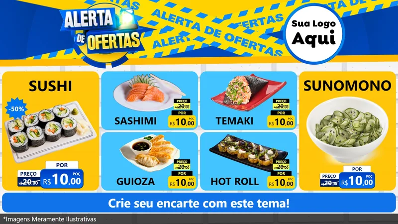 Modelo de TV para TV Horizontal com o tema Alerta de Ofertas para Comida japonesa