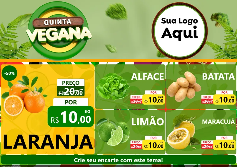 Modelo de Encarte para Encarte A4 Horizontal com o tema Quinta Vegana para Hortifrúti