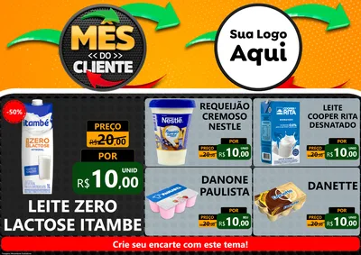 Modelo de Encarte para Encarte A4 Horizontal com o tema Mês do Cliente para Frios e Laticínios