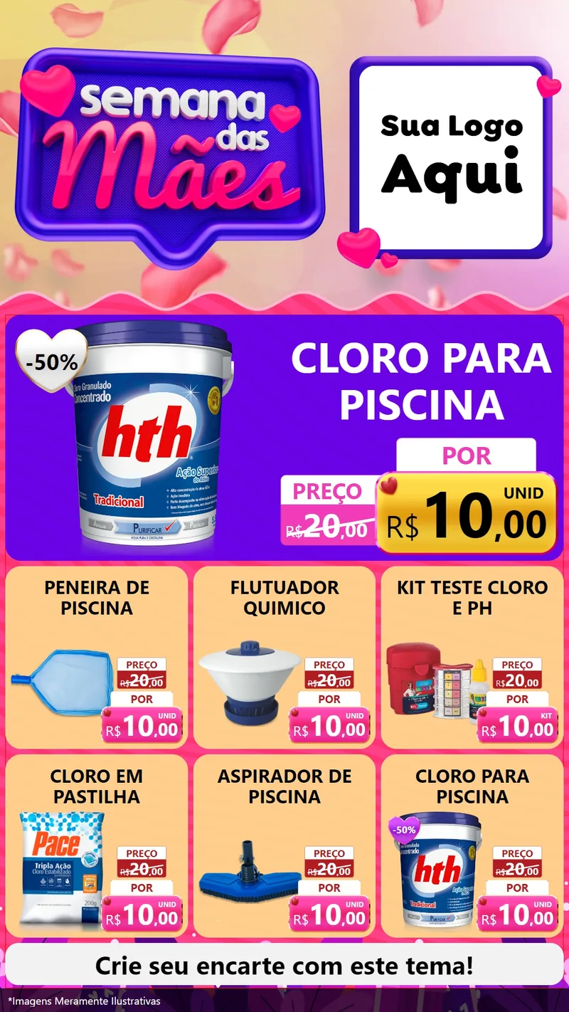Modelo de Rede Social para Stories com o tema Semana das Mães para Produtos para Piscina