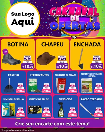 Modelo de Rede Social para Feed Instagram com o tema Carnaval de Ofertas para Agropecuária