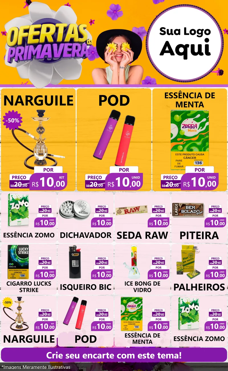 Modelo de Encarte para Encarte Grande com o tema Ofertas Da Primavera para Tabacaria