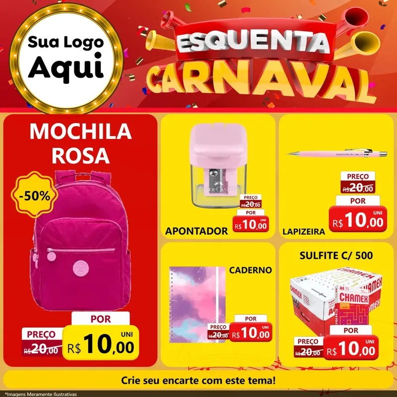 Modelo de Rede Social para Feed Facebook com o tema Esquenta Carnaval para Papelaria