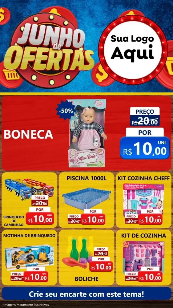 Modelo de Rede Social para Stories com o tema Junho de Ofertas para Brinquedos