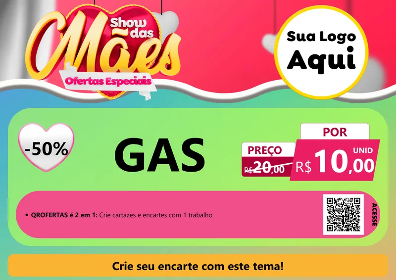 Modelo de Cartaz para Cartaz A4 Horizontal com o tema Show das Mães - Ofertas Especiais para Água e gás