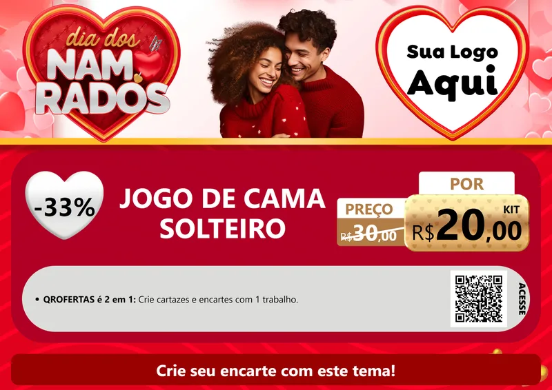 Modelo de Cartaz para Cartaz A4 Horizontal com o tema Dia dos Namorados para Cama, Mesa e Banho