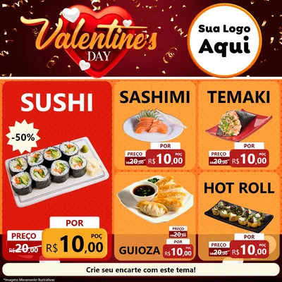 Modelo de Rede Social para Feed Facebook com o tema Valentine's Day para Comida japonesa