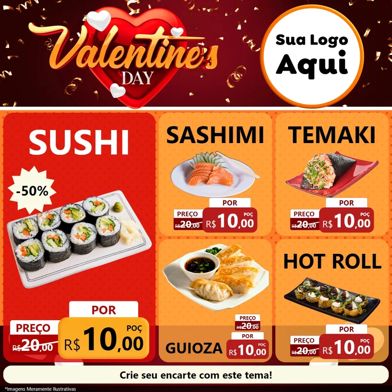 Modelo de Rede Social para Feed Facebook com o tema Valentine's Day para Comida japonesa