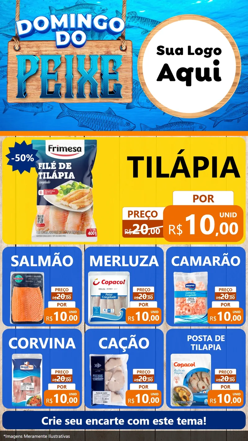 Modelo de Rede Social para Stories com o tema Domingo do Peixe para Peixaria