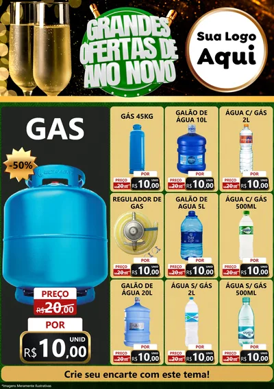 Modelo de Encarte para Encarte A4 Vertical com o tema Grandes Ofertas de Ano Novo para Água e gás