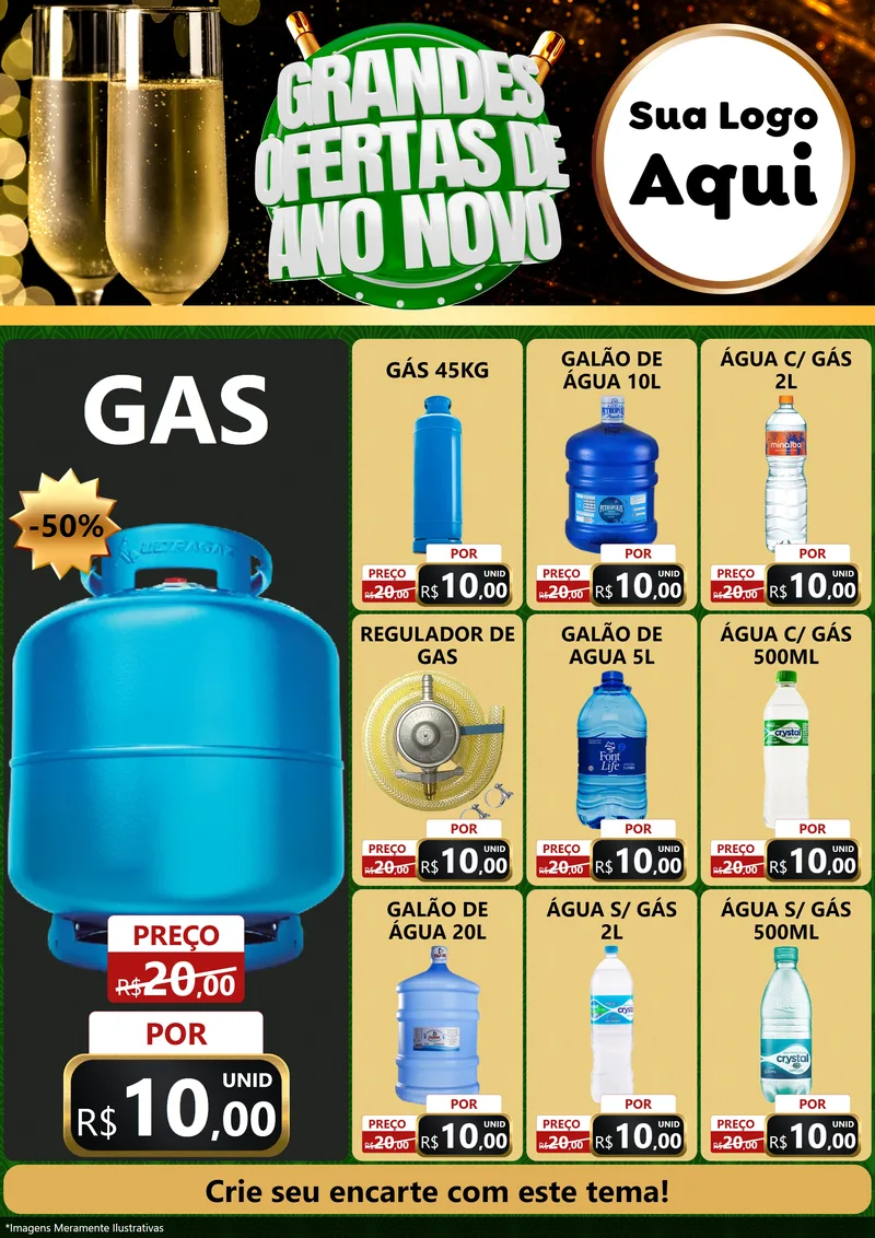 Modelo de Encarte para Encarte A4 Vertical com o tema Grandes Ofertas de Ano Novo para Água e gás