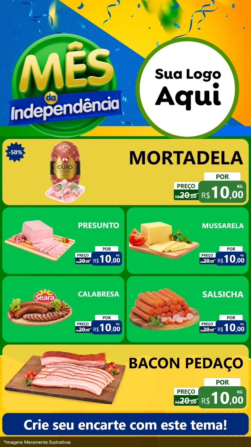 Modelo de TV para TV Vertical com o tema Mês da Independência para Frios e Laticínios