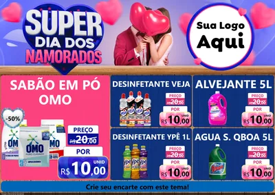 Modelo de Encarte para Encarte A4 Horizontal com o tema Super Dia dos Namorados para Produtos de Limpeza