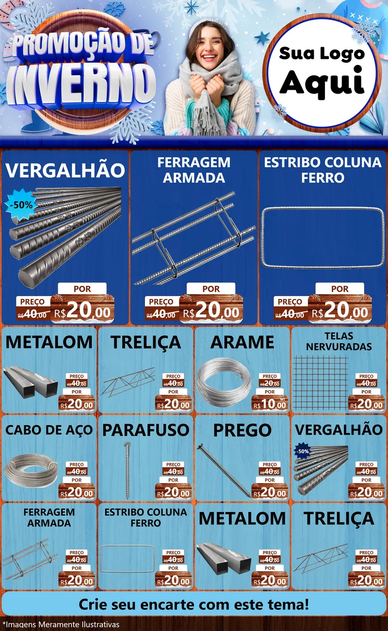 Modelo de Encarte para Encarte Grande com o tema Promoção de Inverno para Ferragens