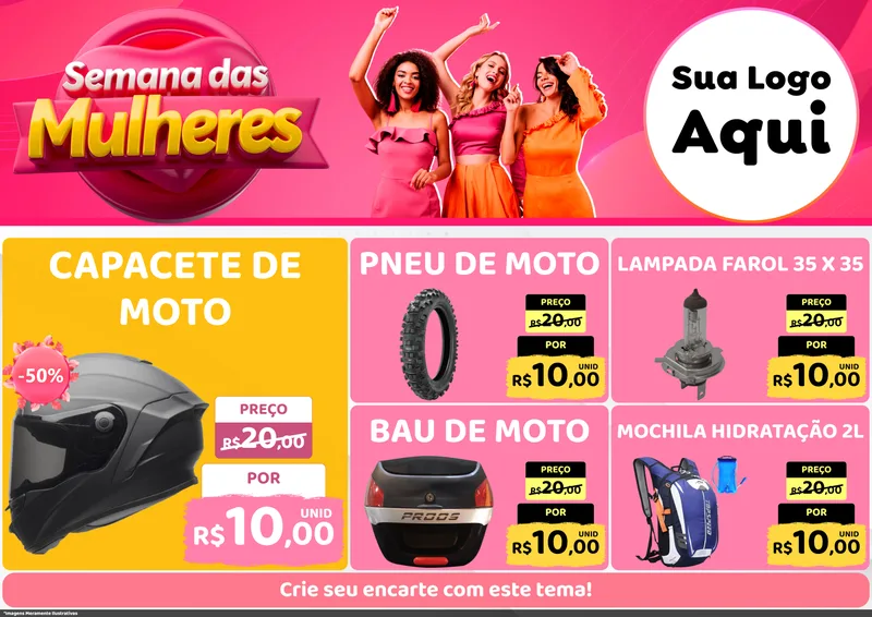 Modelo de Encarte para Encarte A4 Horizontal com o tema Semana das Mulheres para Moto peças