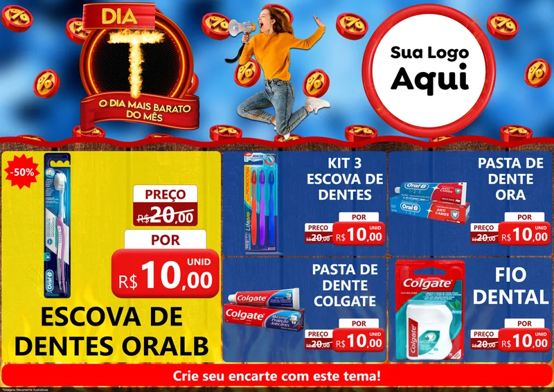 Modelo de Encarte para Encarte A4 Horizontal com o tema Dia T - O Dia Mais Barato Do Mês para Higiene Pessoal