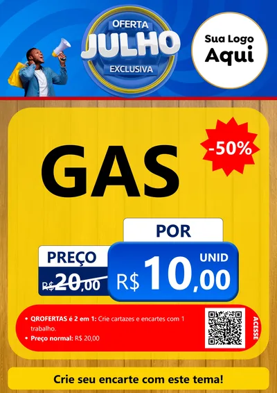 Modelo de Cartaz para Cartaz A4 Vertical com o tema Oferta Exclusiva, Julho para Água e gás