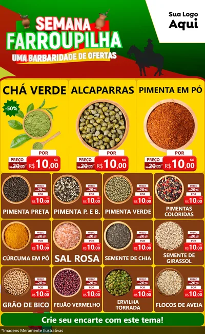 Modelo de Encarte para Encarte Grande com o tema Semana Farroupilha - Uma Barbaridade de Ofertas para Produtos Naturais