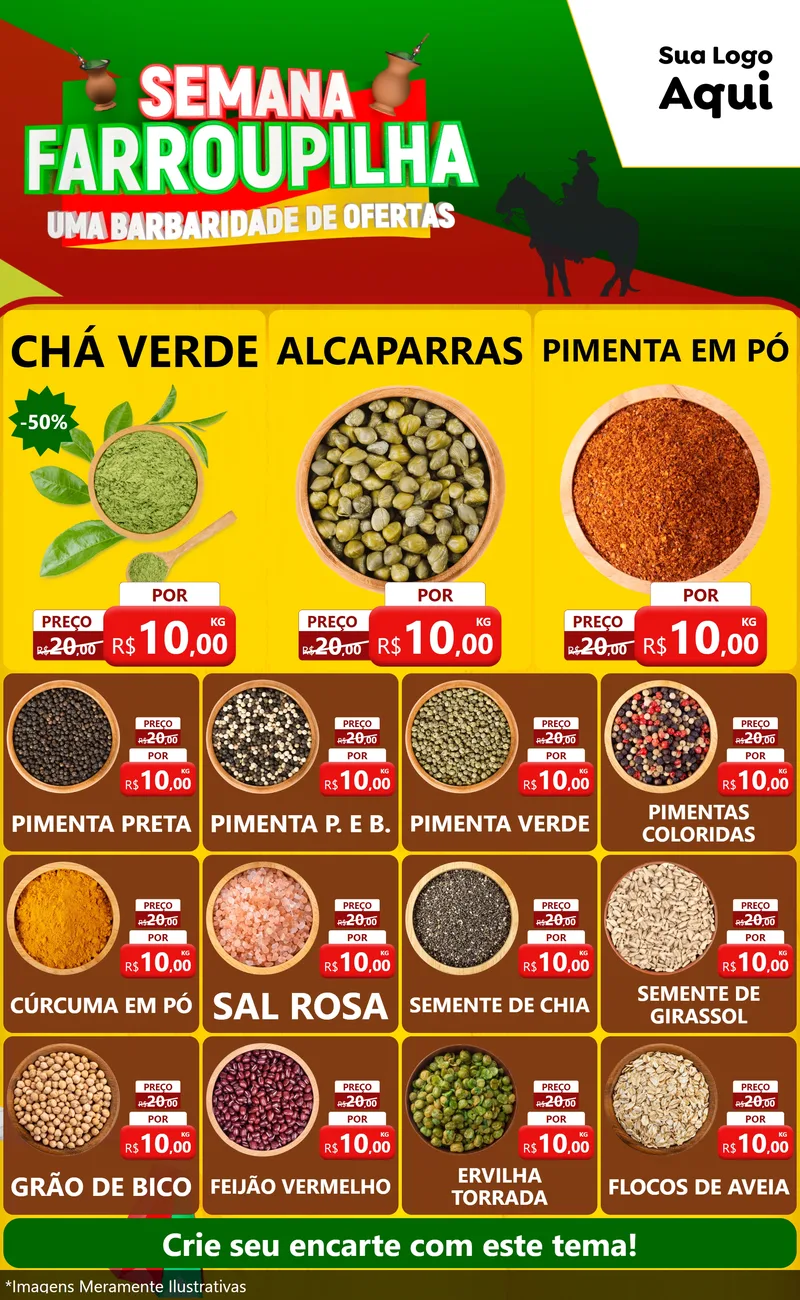 Modelo de Encarte para Encarte Grande com o tema Semana Farroupilha - Uma Barbaridade de Ofertas para Produtos Naturais