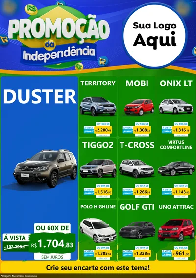 Modelo de Encarte para Encarte A4 Vertical com o tema Promoção da Independência para Concessionaria de Carros