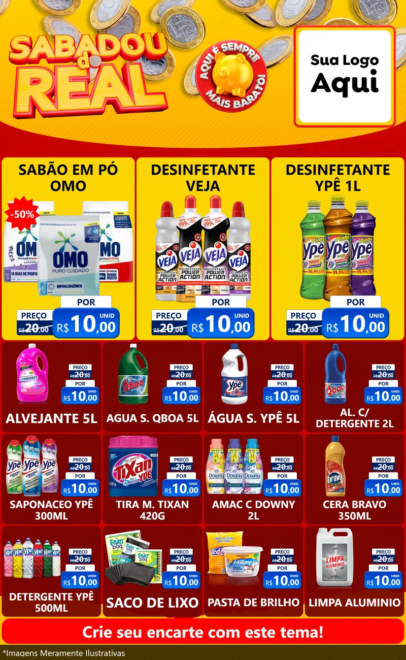Modelo de Encarte para Encarte Grande com o tema Sabadou do Real para Produtos de Limpeza