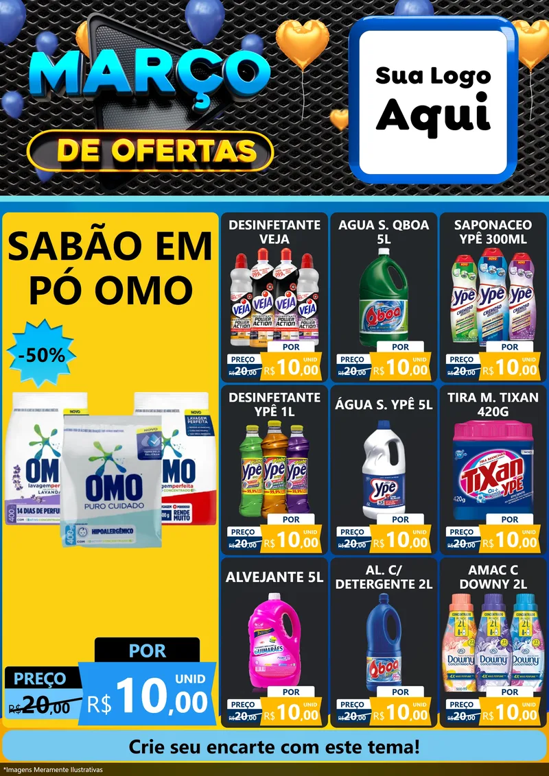 Modelo de Encarte para Encarte A4 Vertical com o tema Março de Ofertas para Produtos de Limpeza