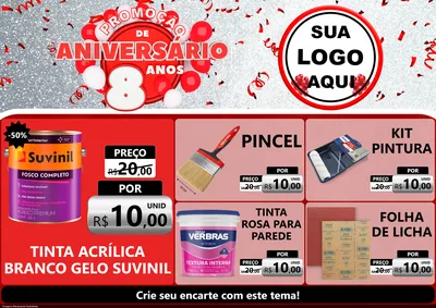 Modelo de Encarte para Encarte A4 Horizontal com o tema Promoção de Aniversário - 8 Anos para Tintas e Ferramentas