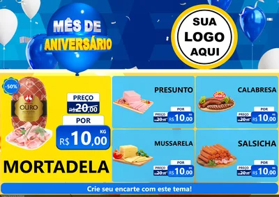 Modelo de Encarte para Encarte A4 Horizontal com o tema Mês de Aniversário para Frios e Laticínios