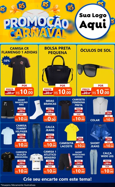 Modelo de Encarte para Encarte Grande com o tema Promoção de Carnaval para Roupas e acessórios