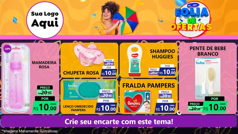 Modelo de TV para TV Horizontal com o tema Folia de Ofertas para Bebês