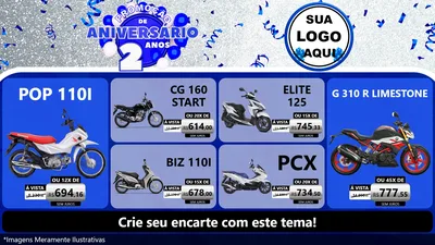 Modelo de TV para TV Horizontal com o tema Promoção de Aniversário - 2 Anos para Concessionaria de Motos