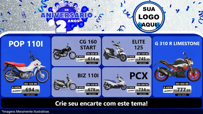 Modelo de TV para TV Horizontal com o tema Promoção de Aniversário - 2 Anos para Concessionaria de Motos