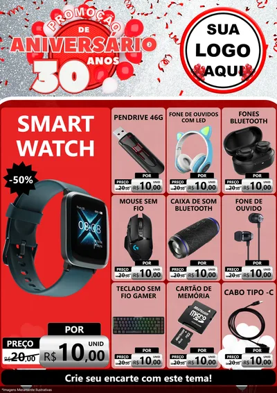 Modelo de Encarte para Encarte A4 Vertical com o tema Promoção de Aniversário - 30 Anos para Informática