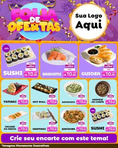 Modelo de Rede Social para Feed Instagram com o tema Folia de Ofertas para Comida japonesa